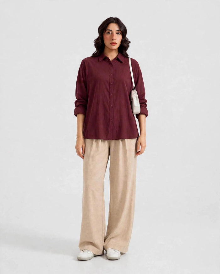 Daur-z Oversized Button-Down Shirt in Maroon - Relaxed Fit | Everyday Essential