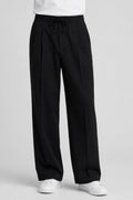Unisex Regular Wide Leg Pleated Trouser - Single Pleat Edition - Black