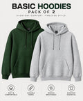 Pack Of Two Fleece Premium Basic Kangaroo Hoodie Unisex - Green & Grey