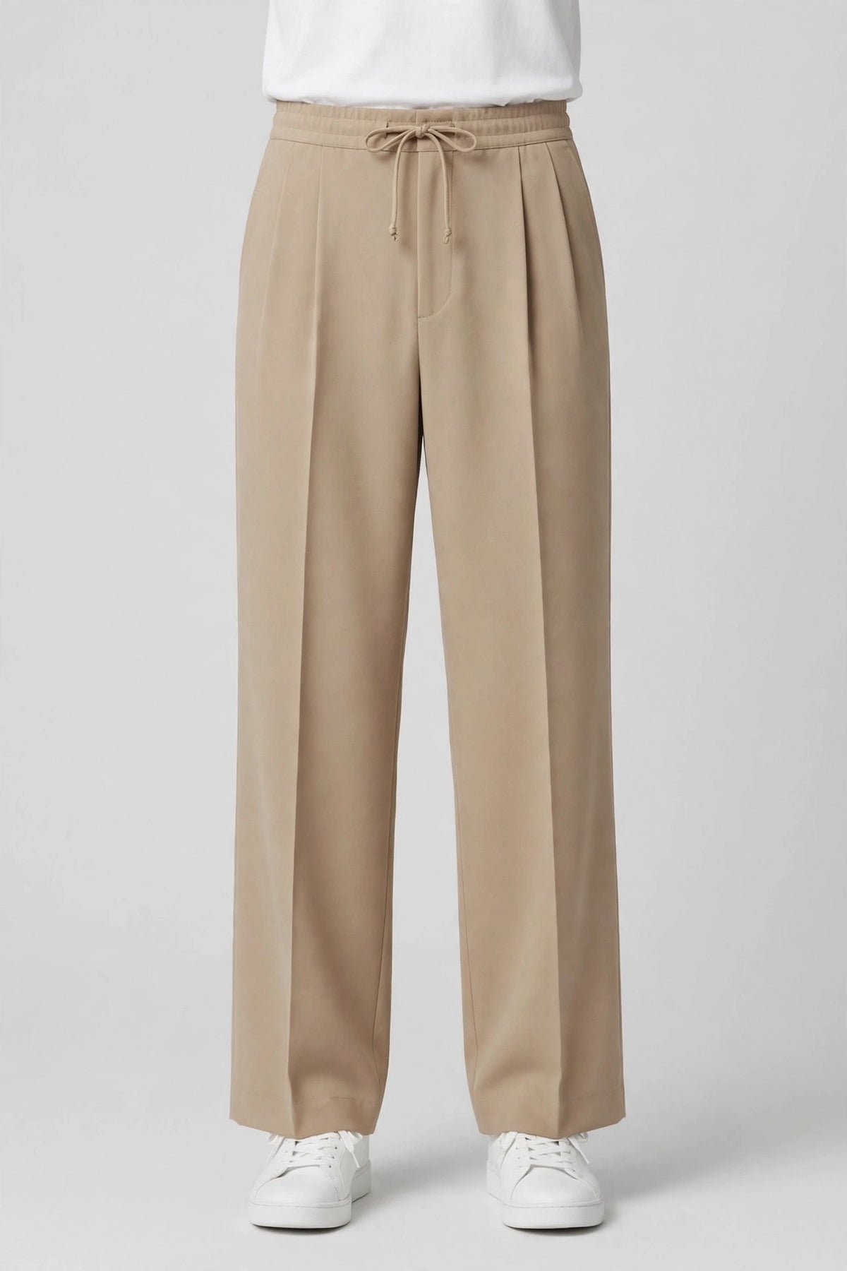 Unisex Regular Wide Leg Pleated Trouser - Single Pleat Edition - Beige