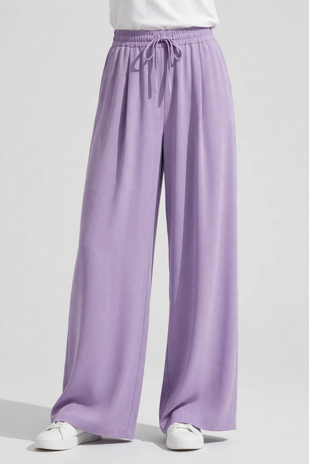 Women's Wide Leg Flapper Trouser - High Waisted Pleated Drawstring Pants | Lilac
