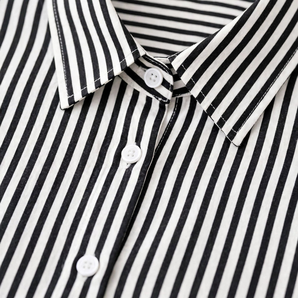 Grey Striped Button Down Shirt & White Flapper Trouser For Women