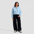 Women's Cropped Zip-Up Hoodie - Oversized Fleece Crop Hoodie - Sky Blue