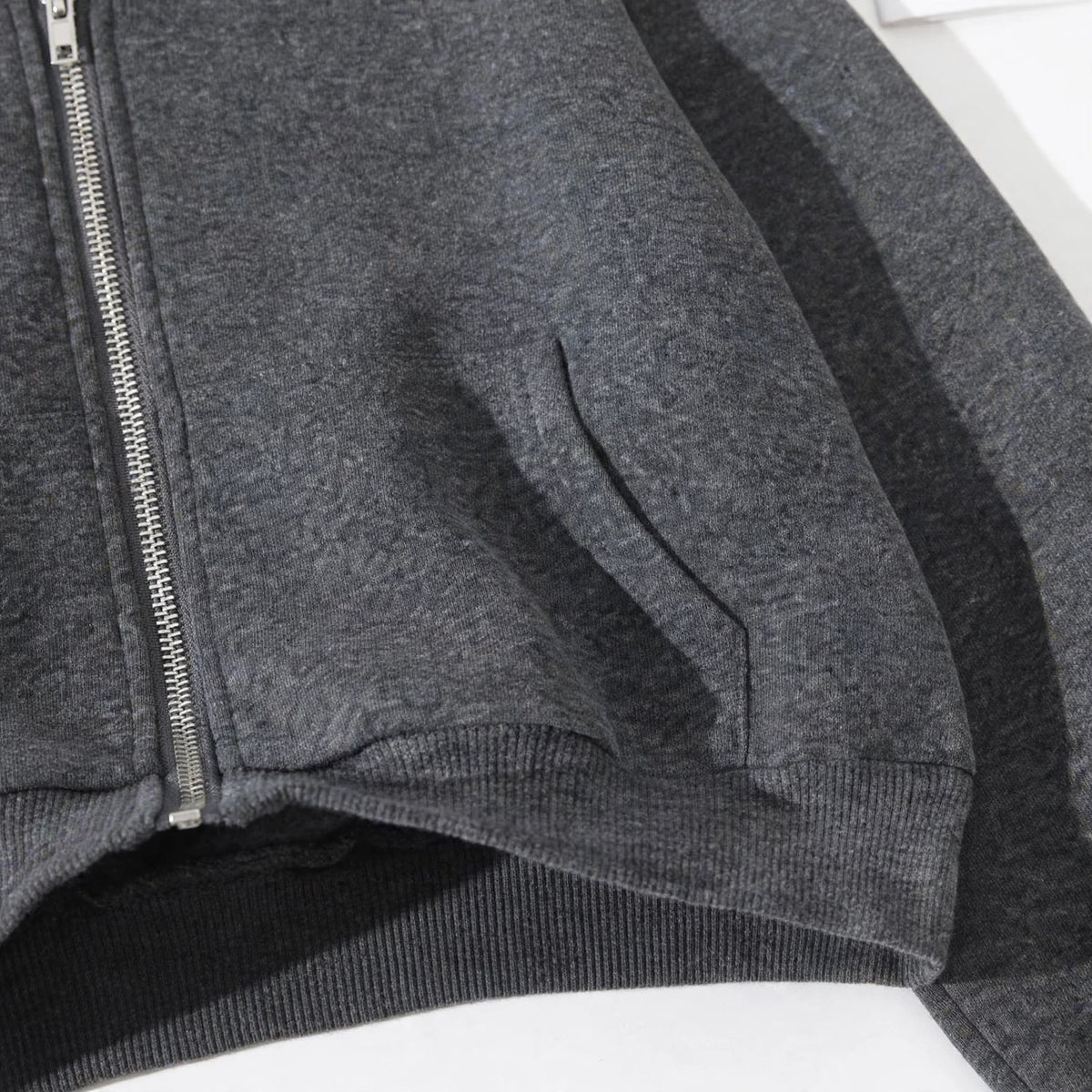 Women's Cropped Zip-Up Hoodie - Oversized Fleece Crop Hoodie - Charcoal