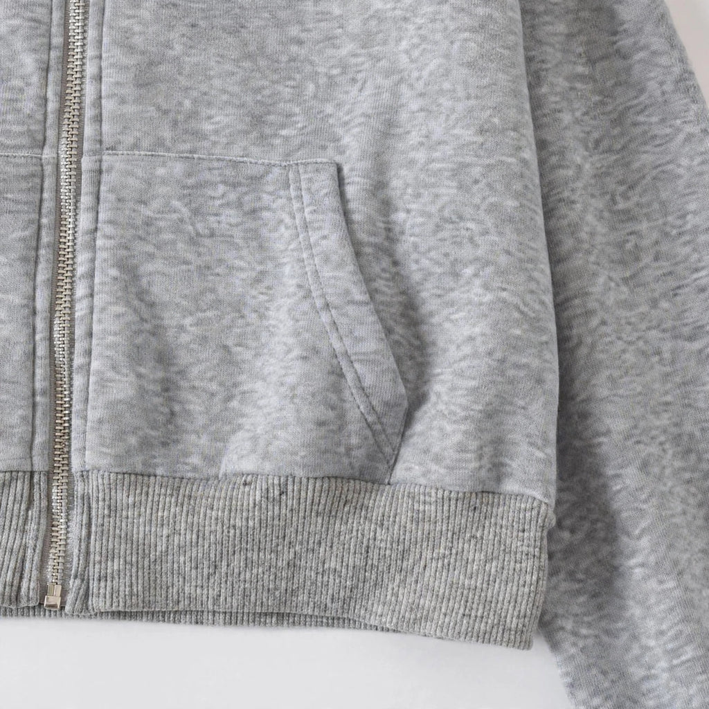 Women's Cropped Zip-Up Hoodie - Oversized Fleece Crop Hoodie - Grey