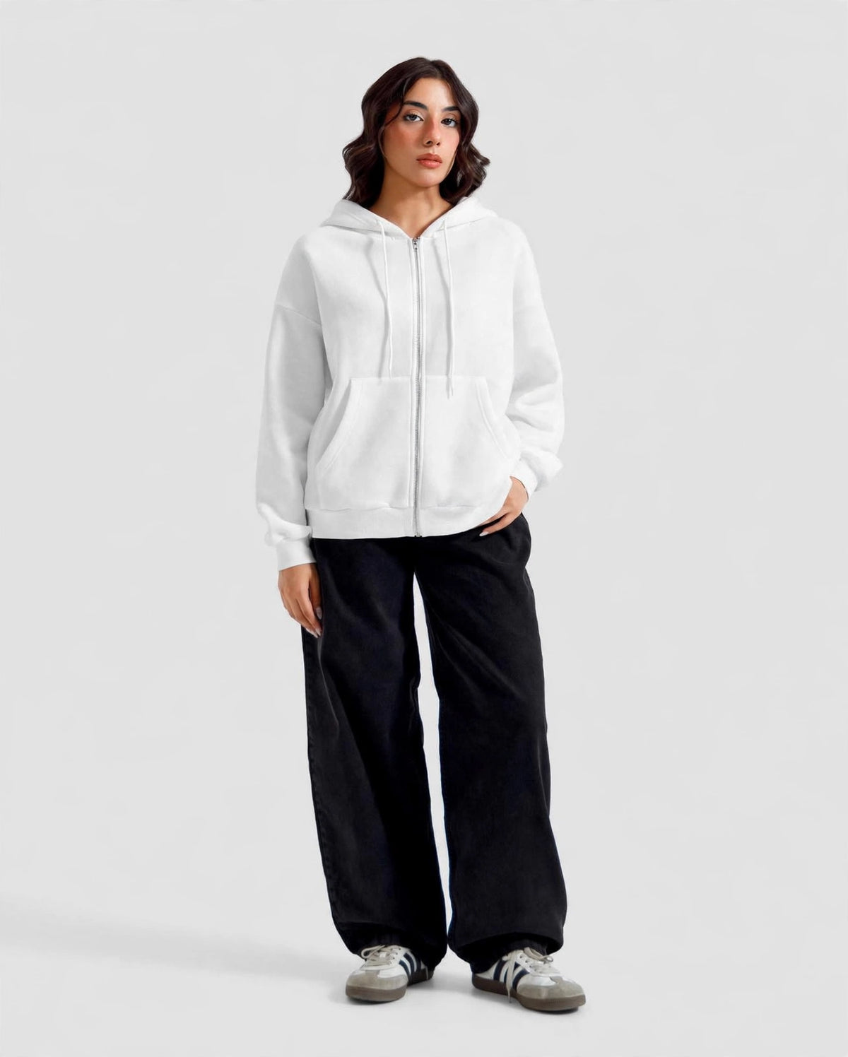 Fleece Premium Basic Zipper Hoodie Unisex - White