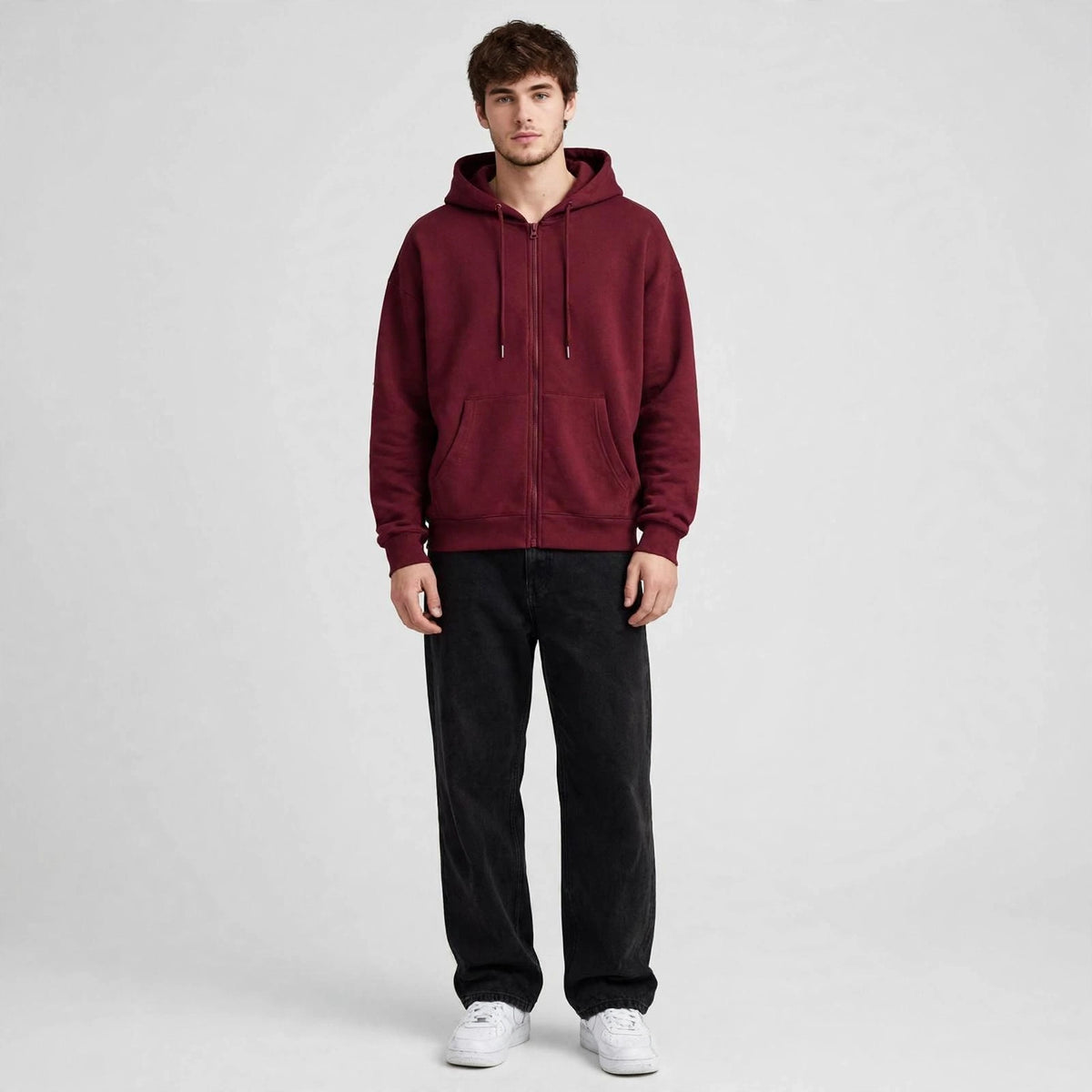 Fleece Premium Basic Zipper Hoodie Unisex - Maroon
