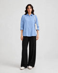Sky Blue Button Down Shirt & Black Flapper Trouser For Women