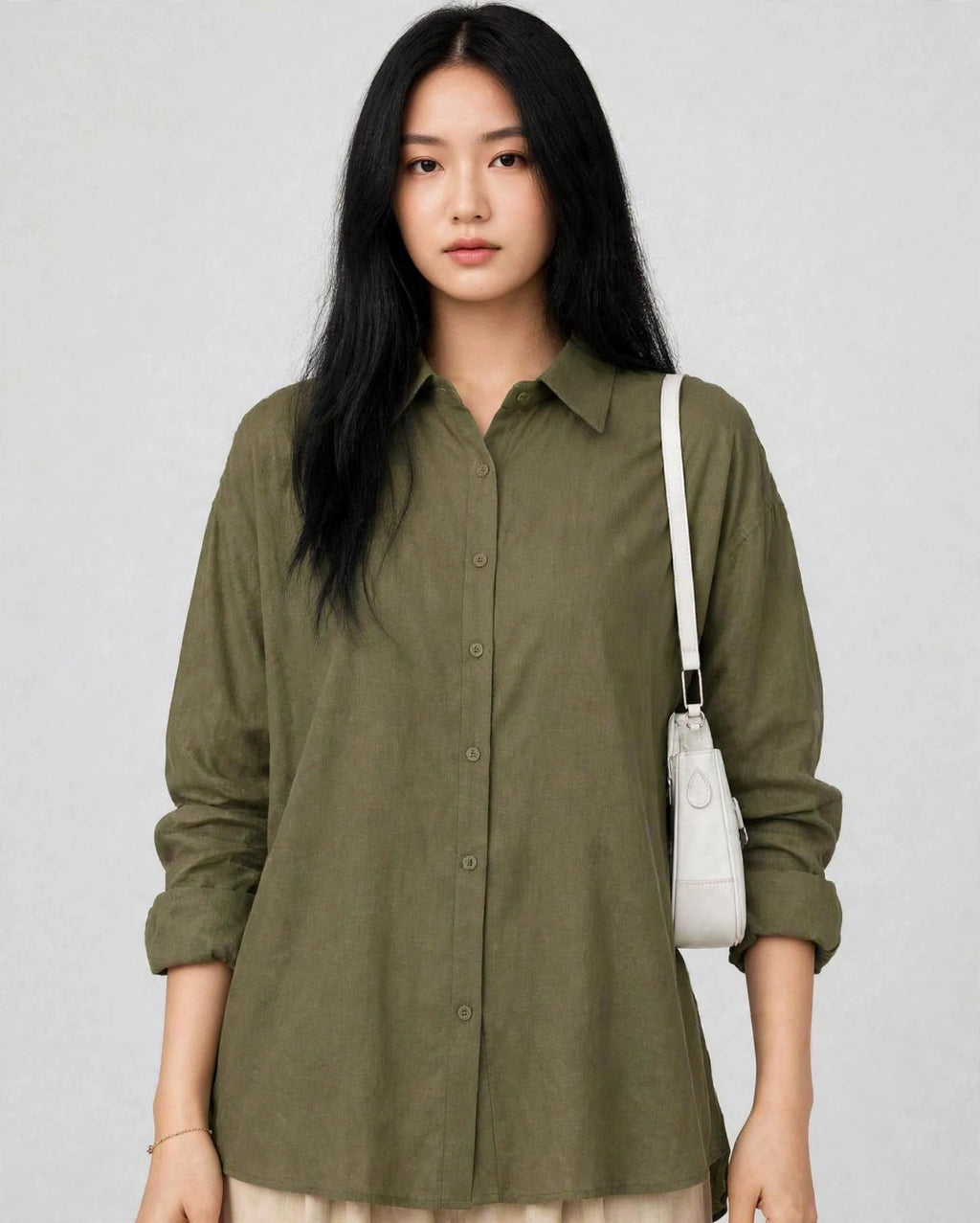 Daur-z Oversized Button-Down Shirt in Olive Green - Relaxed Fit | Everyday Essential