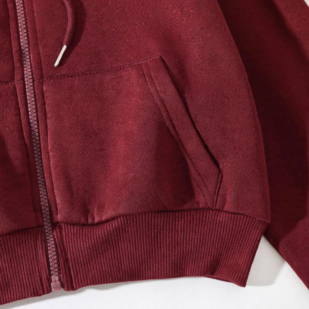 Women's Cropped Zip-Up Hoodie - Oversized Fleece Crop Hoodie - Maroon