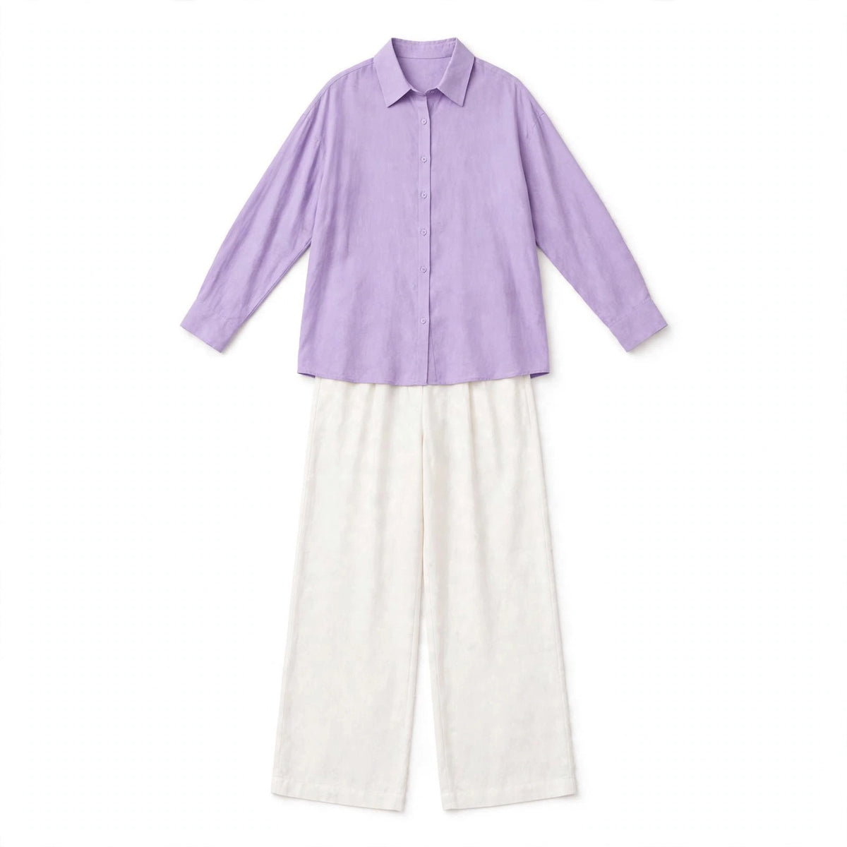Lilac Button Down Shirt And White Flapper Trouser Co-Ord Set
