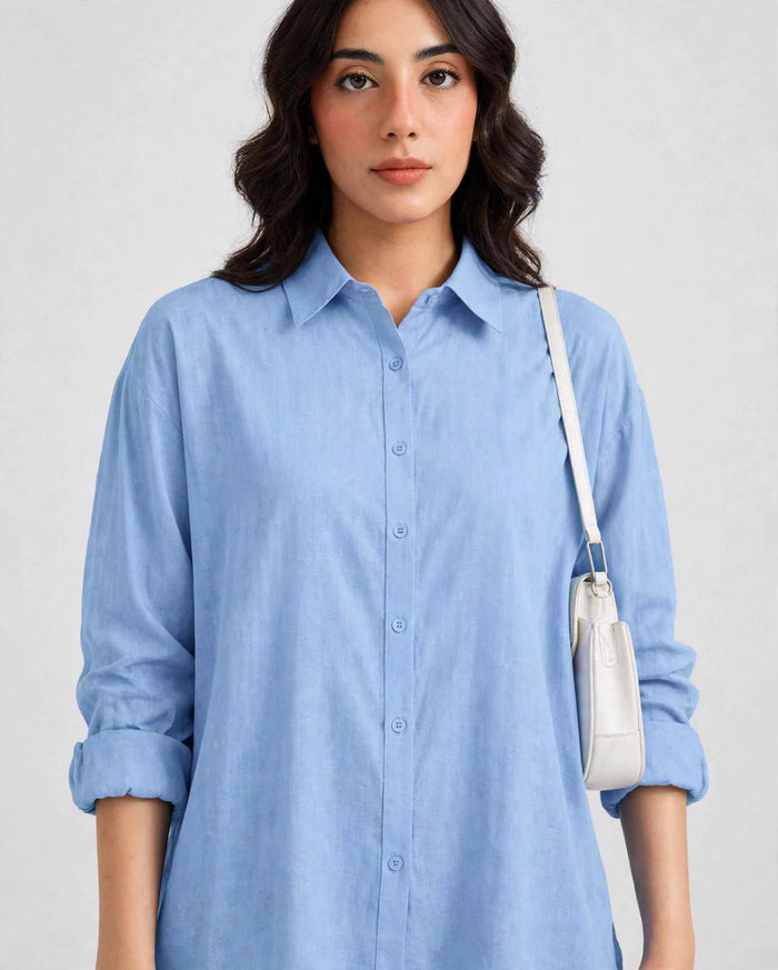 Daur-z Oversized Button-Down Shirt in Sky Blue - Relaxed Fit | Everyday Essential