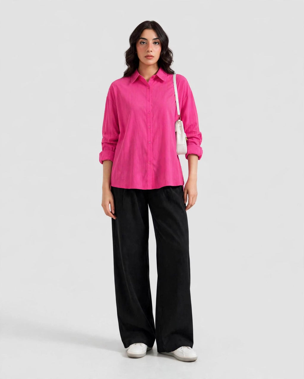 Neon Pink Button Down Shirt And Black Flapper Trouser Co-Ord Set