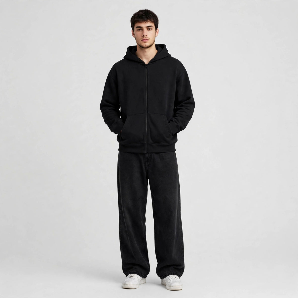 Fleece Premium Basic Zipper Hoodie Unisex - Black