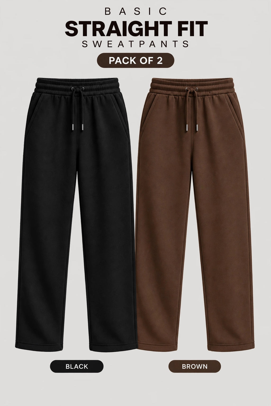 Pack Of Two Unisex Regular Relax Fit Trouser - Single Edition - Brown & Black