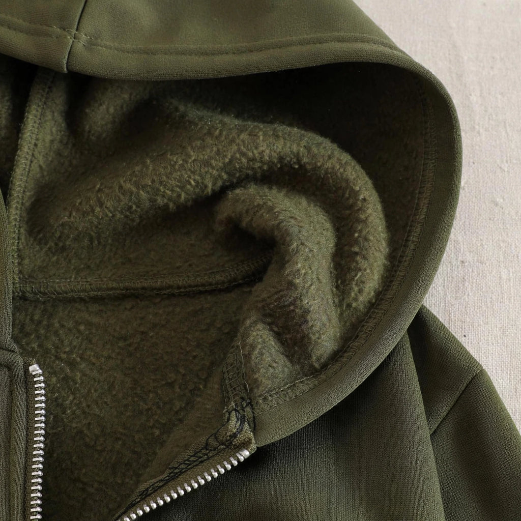 Women's Cropped Zip-Up Hoodie - Oversized Fleece Crop Hoodie - Olive Green