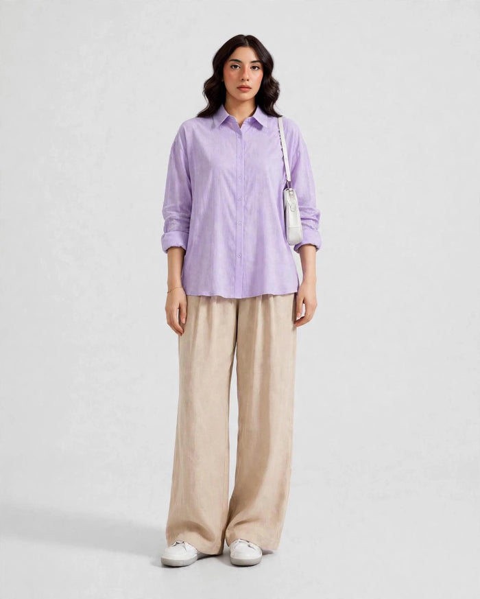 Daur-z Oversized Button-Down Shirt in Lilac - Relaxed Fit | Everyday Essential