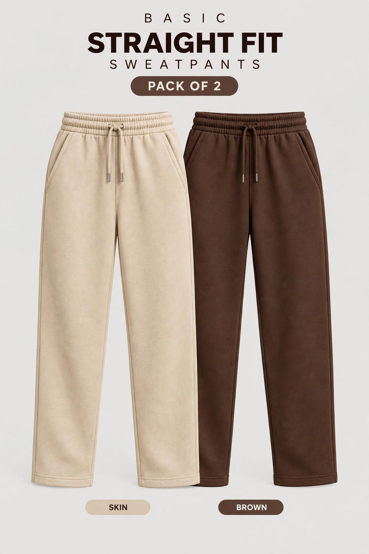 Pack Of Two Unisex Regular Relax Fit Trouser - Single Edition - Beige & Brown