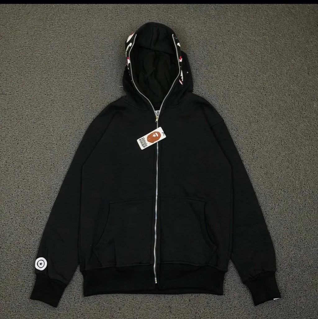Bape Over Sized Fleece Full Zipper Hoodie - Black