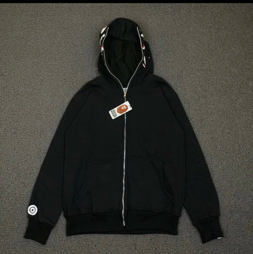 Bape Over Sized Fleece Full Zipper Hoodie - Black
