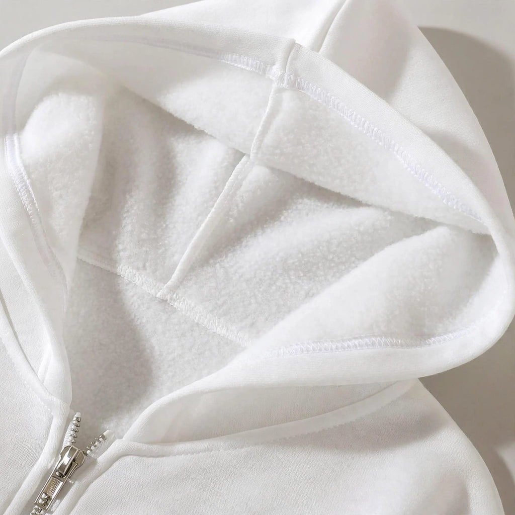 Women's Cropped Zip-Up Hoodie - Oversized Fleece Crop Hoodie - White
