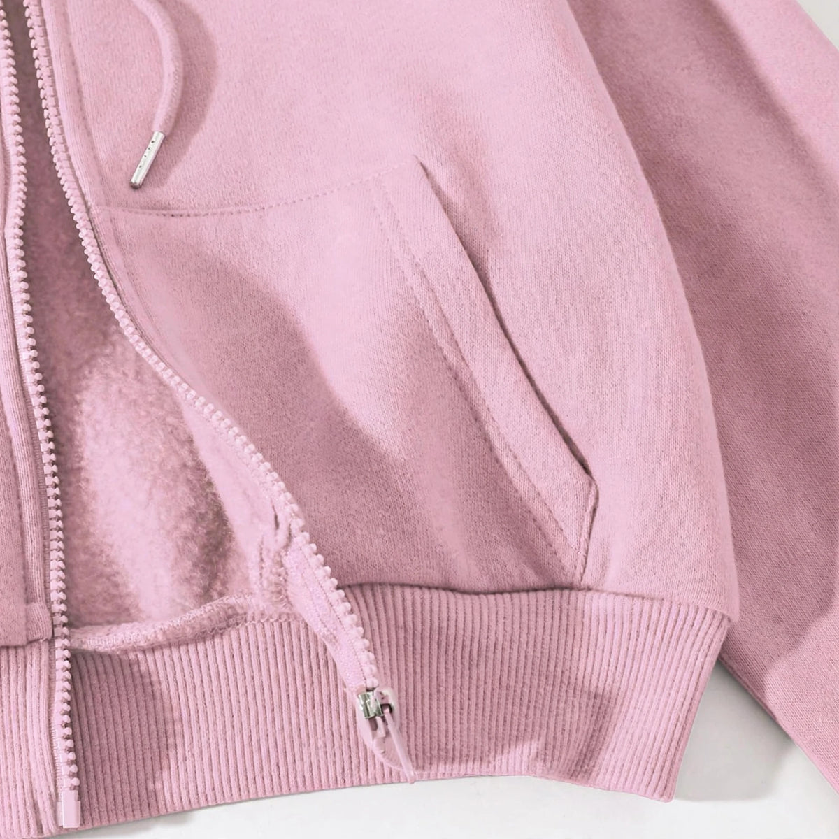Women's Cropped Zip-Up Hoodie - Oversized Fleece Crop Hoodie - Pink