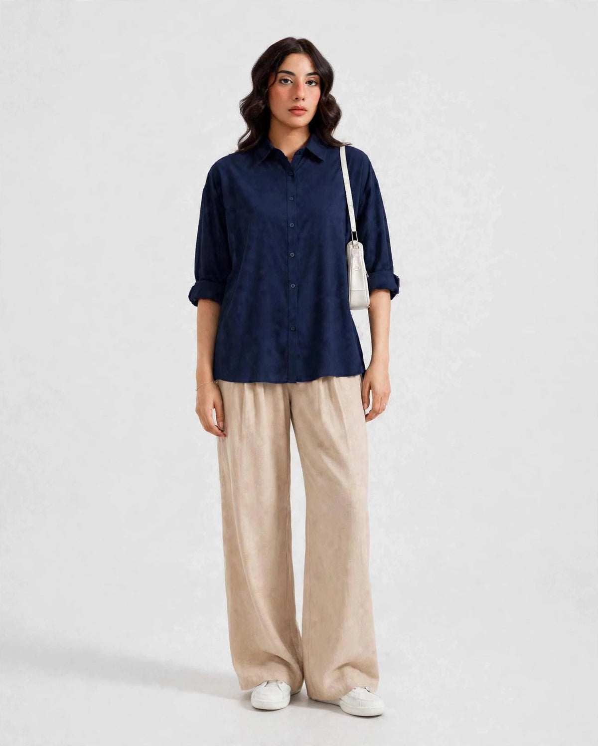 Daur-z Oversized Button-Down Shirt in Navy Blue - Relaxed Fit | Everyday Essential