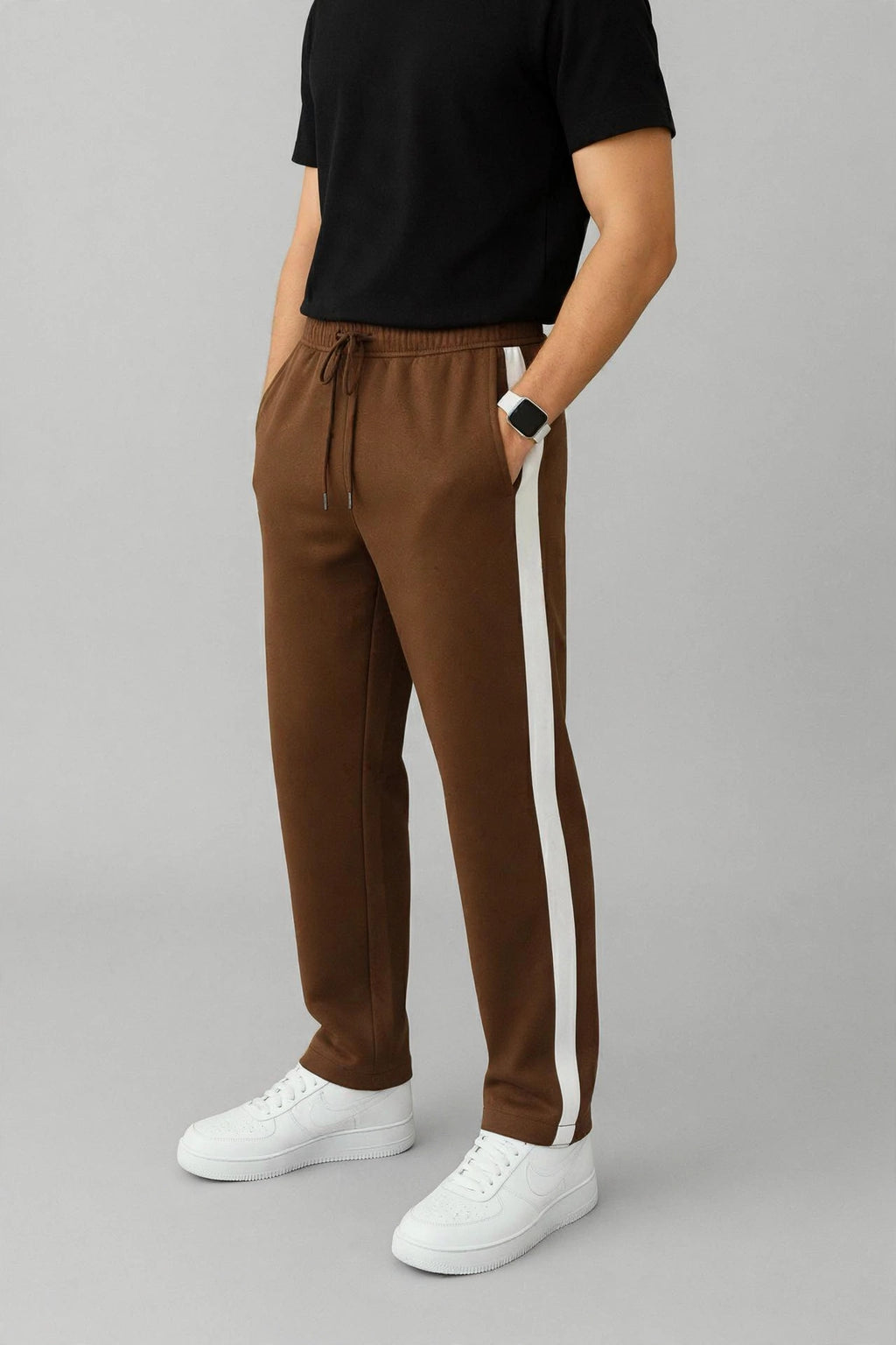 Unisex Regular White Striped Relax Fit Trouser - Single Edition - Brown
