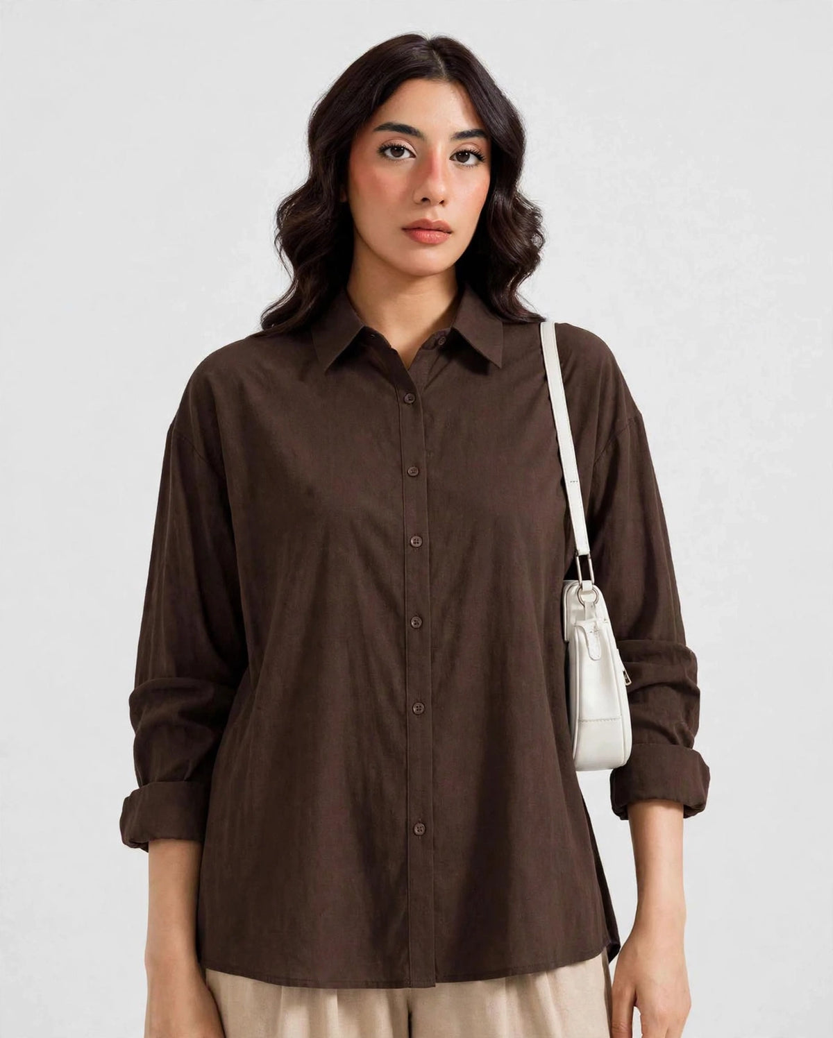 Daur-z Oversized Button-Down Shirt in Chocolate Brown - Relaxed Fit | Everyday Essential