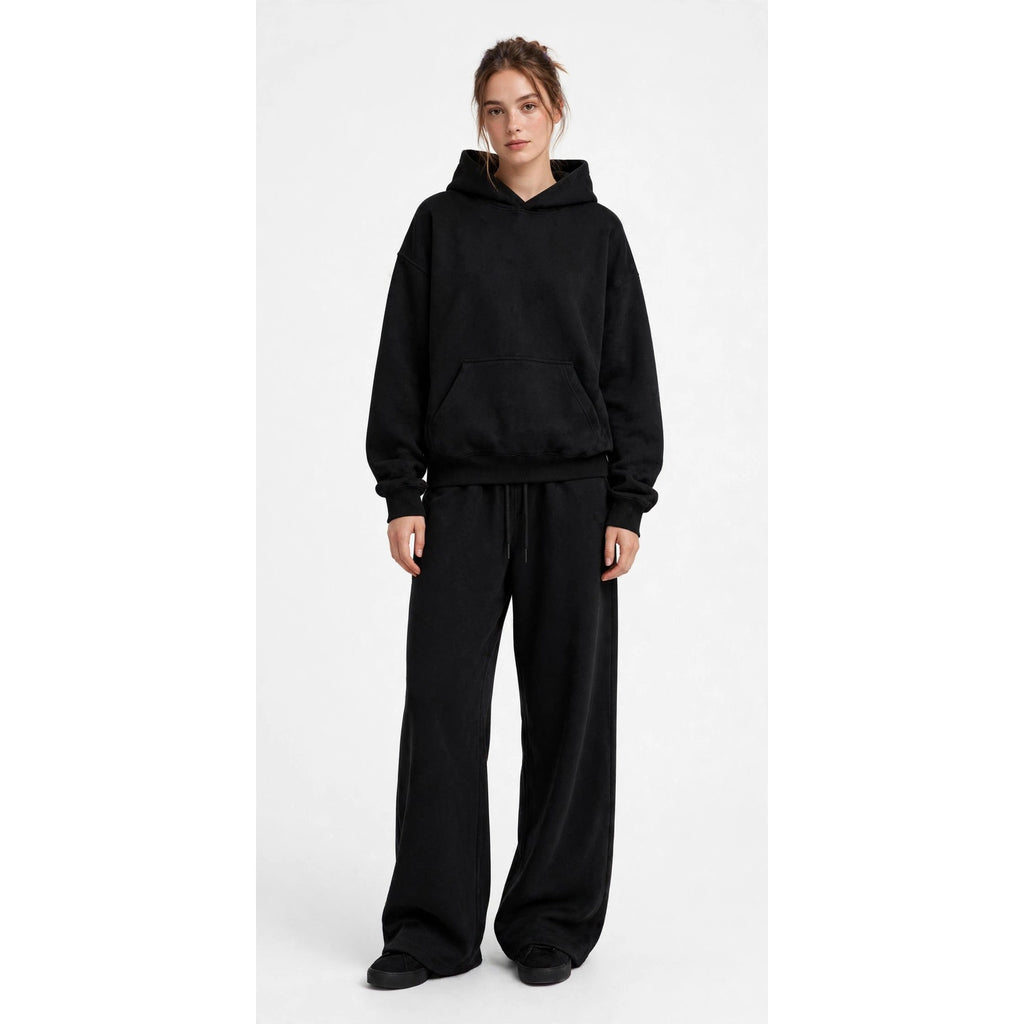 Oversize Hoodie & Wide Leg Trouser Tracksuit - Black - Unisex