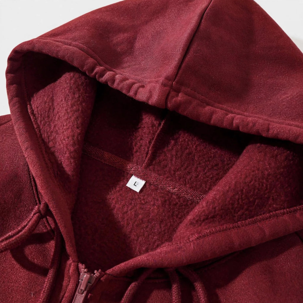 Women's Cropped Zip-Up Hoodie - Oversized Fleece Crop Hoodie - Maroon
