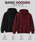 Pack Of Two Fleece Premium Basic Kangaroo Hoodie Unisex - Black & Maroon