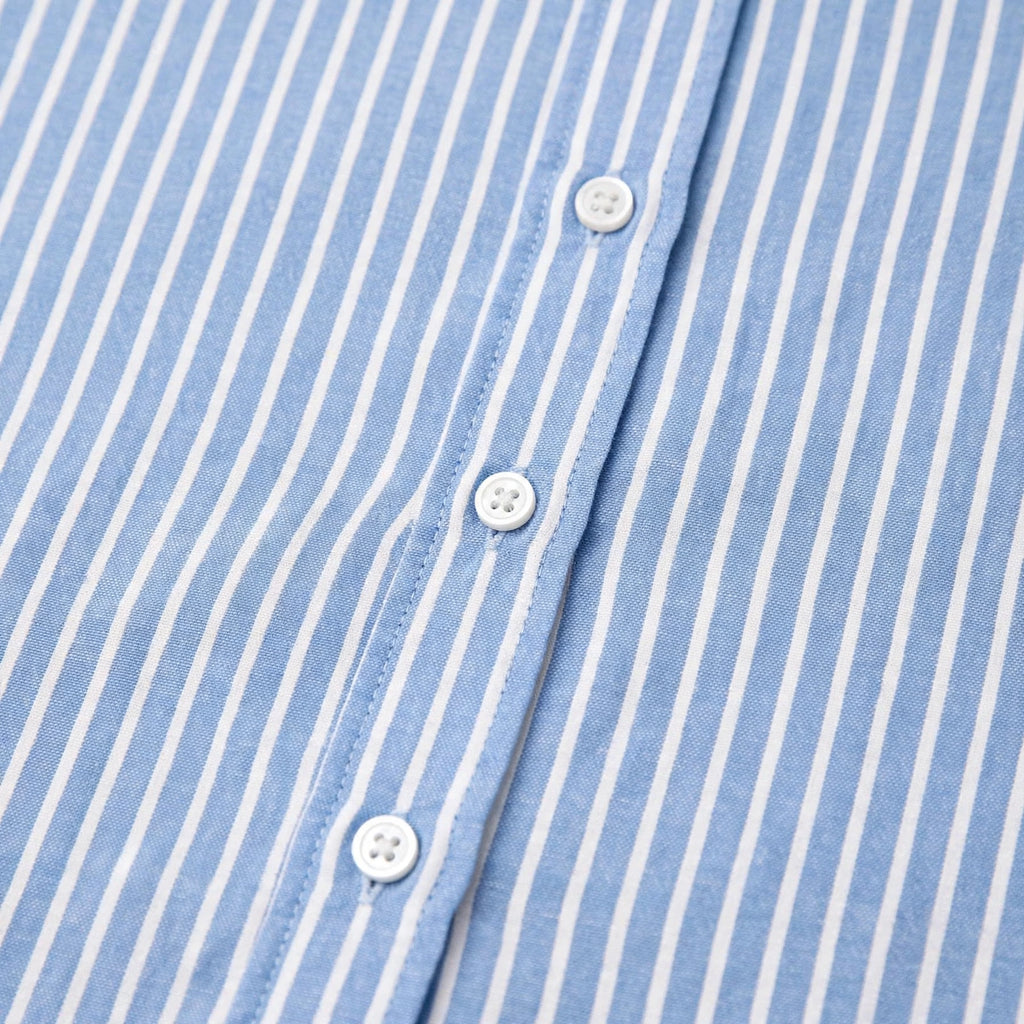Sky Blue Striped Button Down Shirt And Black Flapper Trouser Co-Ord Set