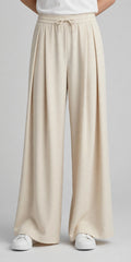 Women's Wide Leg Flapper Trouser - High Waisted Pleated Drawstring Pants | Beige