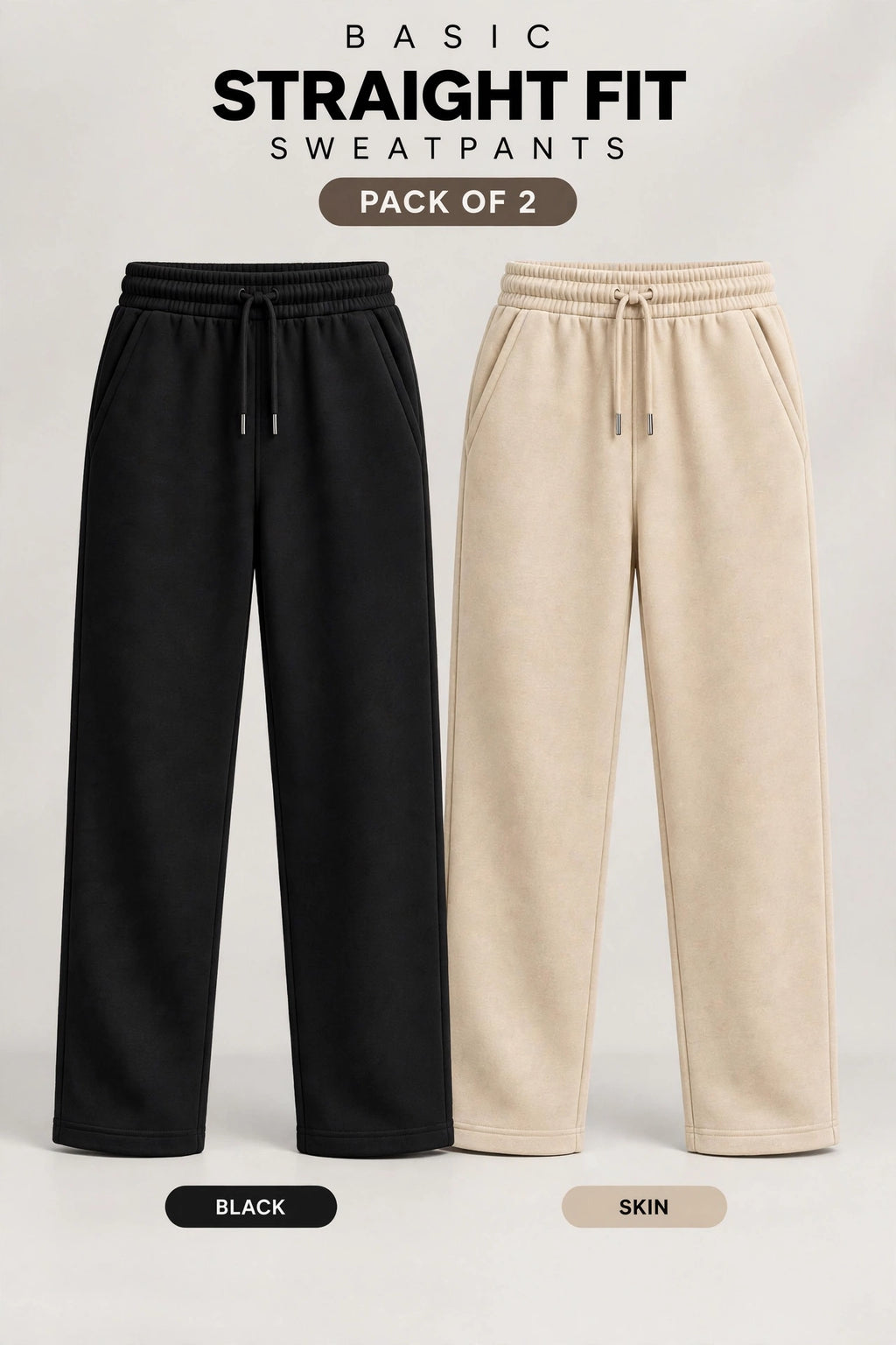 Pack Of Two Unisex Regular Relax Fit Trouser - Single Edition - Beige & Black