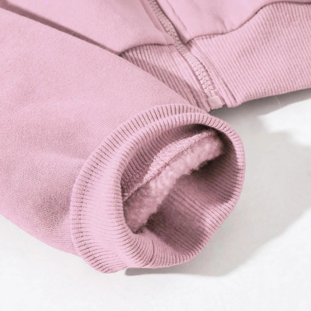 Women's Cropped Zip-Up Hoodie - Oversized Fleece Crop Hoodie - Pink