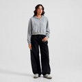 Women's Cropped Zip-Up Hoodie - Oversized Fleece Crop Hoodie - Grey