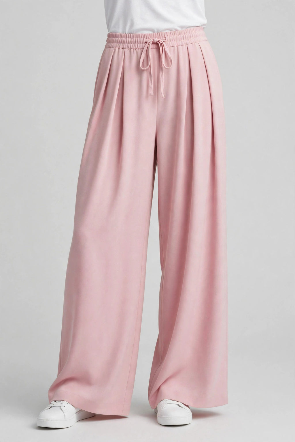 Women's Wide Leg Flapper Trouser - High Waisted Pleated Drawstring Pants | Pink