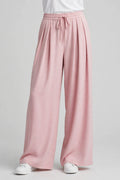 Women's Wide Leg Flapper Trouser - High Waisted Pleated Drawstring Pants | Pink