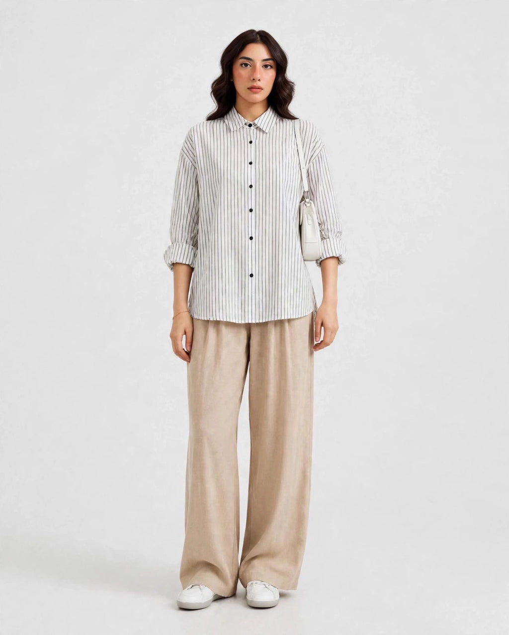 Daur-z Oversized Button-Down Shirt in Grey Striped - Relaxed Fit | Everyday Essential
