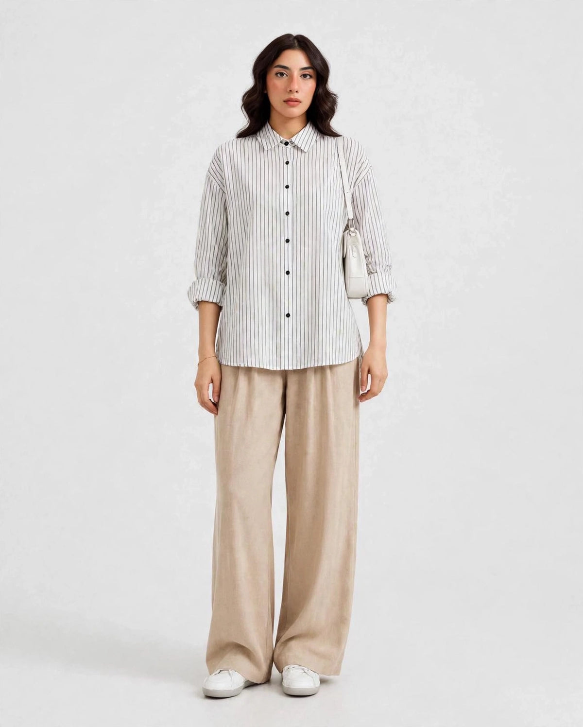 Daur-z Oversized Button-Down Shirt in Grey Striped - Relaxed Fit | Everyday Essential
