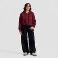 Women's Cropped Zip-Up Hoodie - Oversized Fleece Crop Hoodie - Maroon