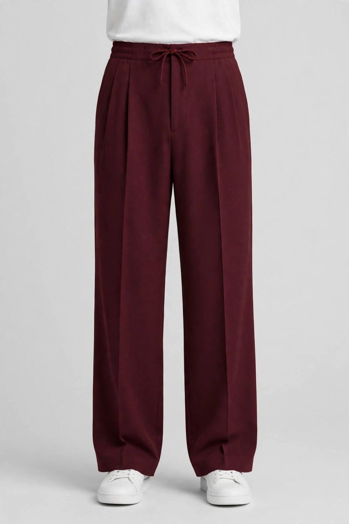 Unisex Regular Wide Leg Pleated Trouser - Single Pleat Edition - Maroon