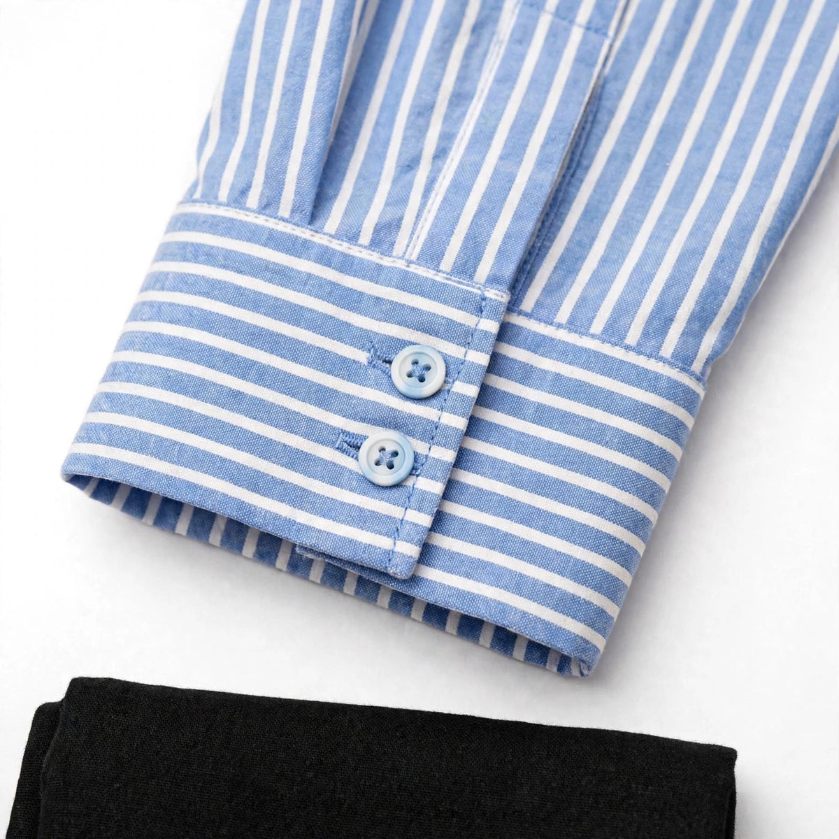 Sky Blue Striped Button Down Shirt And Black Flapper Trouser Co-Ord Set