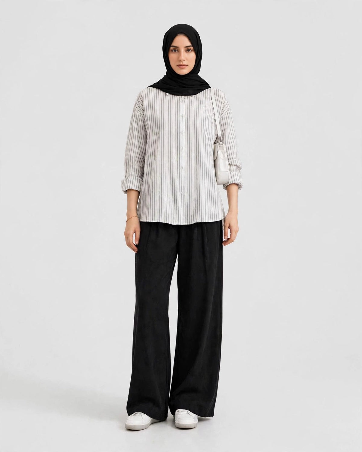 White Striped Button Down Shirt And Black Flapper Trouser Co-Ord Set