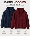Pack Of Two Fleece Premium Basic Kangaroo Hoodie Unisex - Blue & Maroon