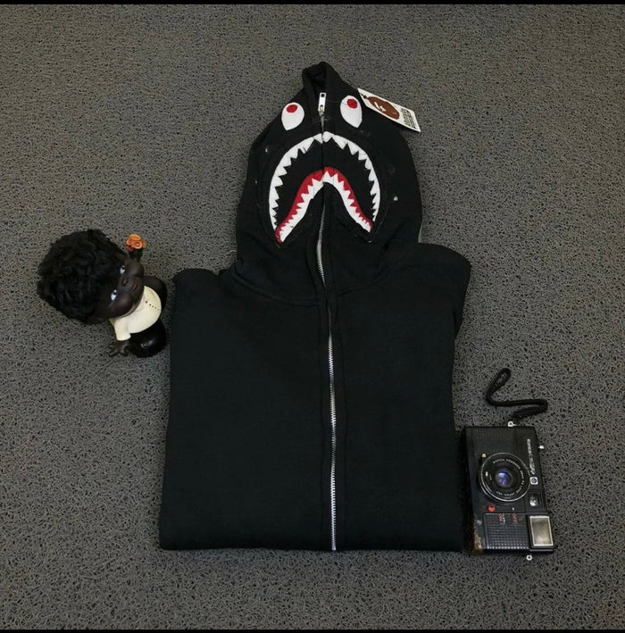 Bape Over Sized Fleece Full Zipper Hoodie - Black