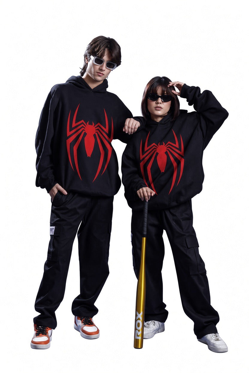 Spider-Man Over Sized Fleece Pull Over Hoodie Black