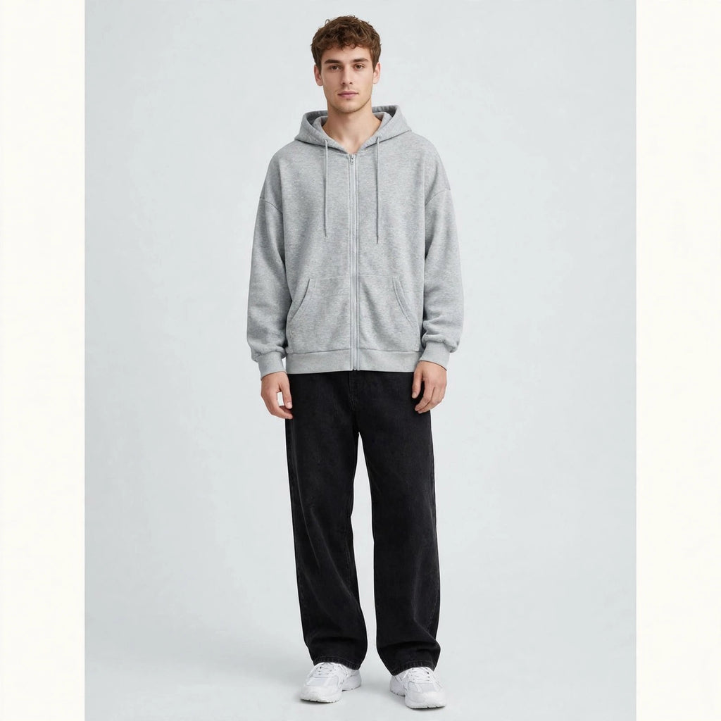 Fleece Premium Basic Zipper Hoodie Unisex - Grey