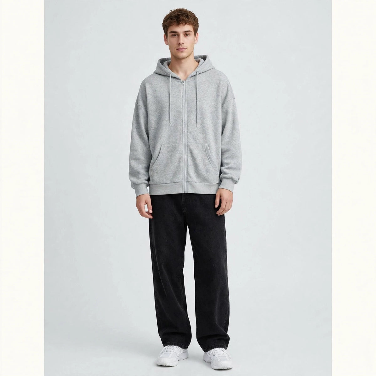 Fleece Premium Basic Zipper Hoodie Unisex - Grey